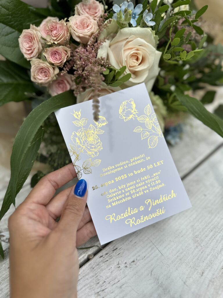 Zlaté svadobné oznámenie Kvet