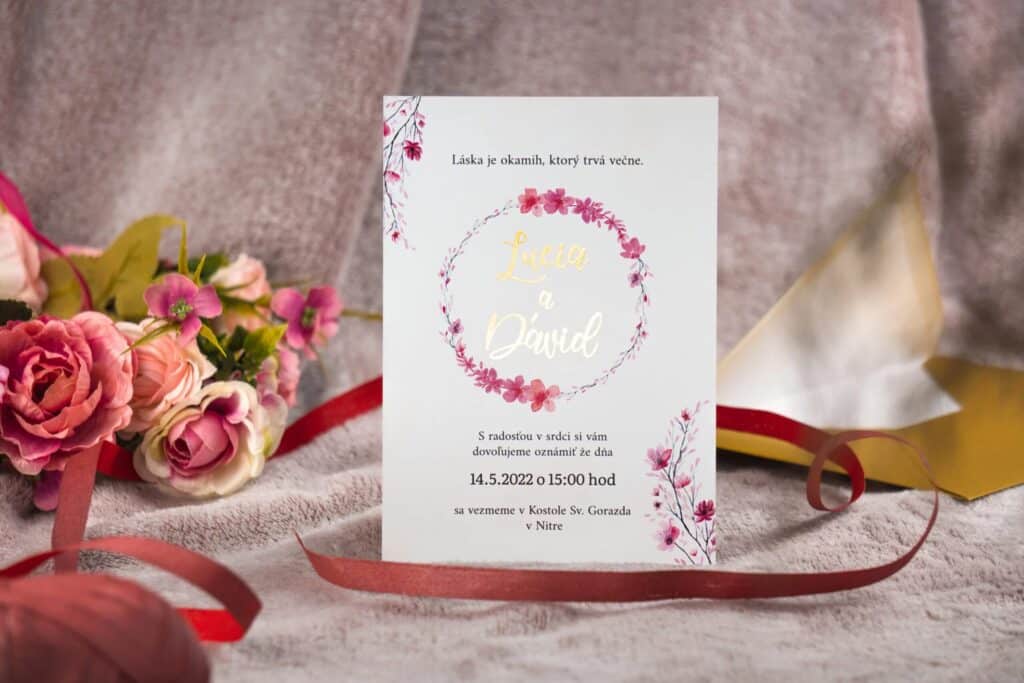 zlaté svadobné oznámenie floral